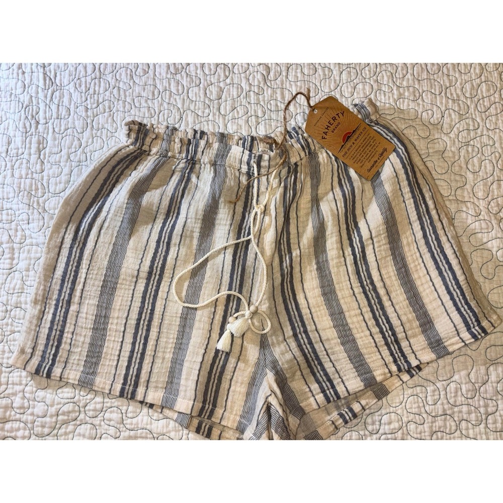 Faherty Dune‎ Cotton Gauze Drawstring Shorts Aqua Sea Stripe Size Small